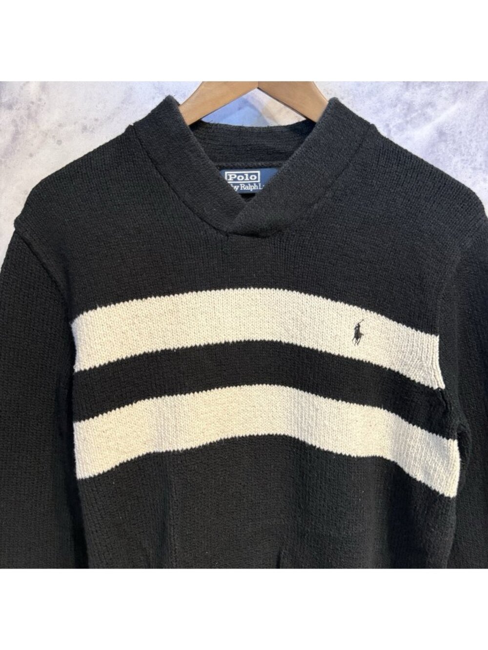 Vintage Polo Ralph Lauren Knit Sweatshirt Size Small Striped V Neck